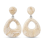 "A pair of Diddit Mother of Pearl teardrop drop earrings featuring a small round top and open circular drop, with a cream and beige marbled finish, photographed on a white background."

